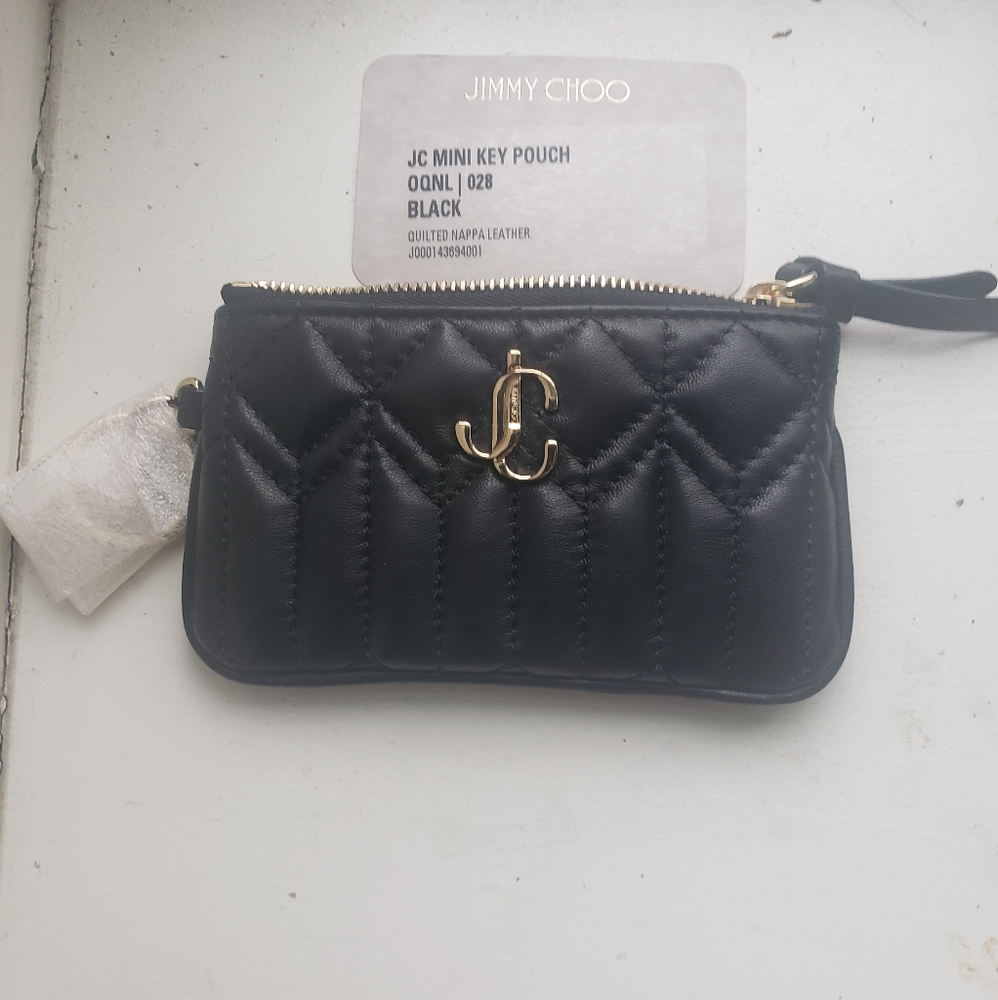 Black quilted Leather Pouch with Silver